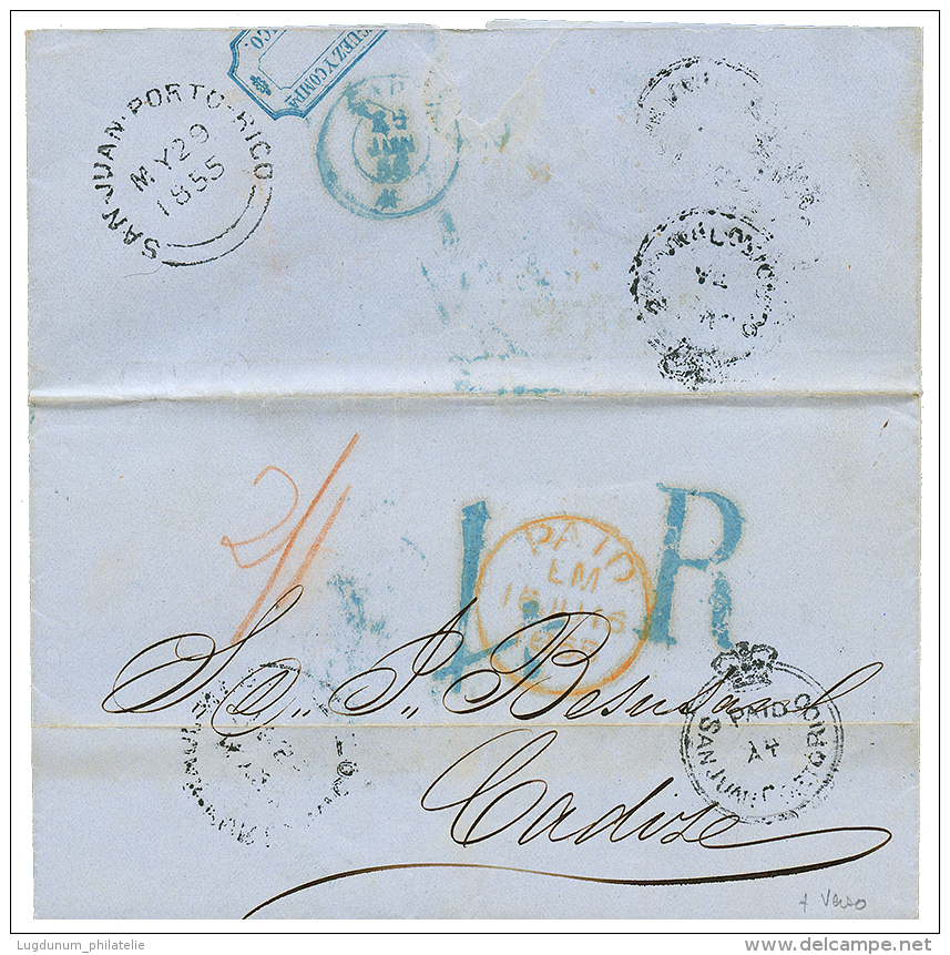 1855 PAID AT ST JUAN PORTO RICO On Entire Letter To CADIZ(SPAIN). - Puerto Rico