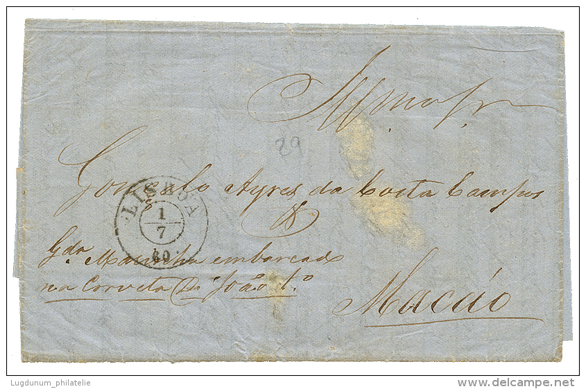 1860 LISBOA + Verso PAQUETE PAGGU /150 / FRANQUIA PELO On Entire Letter From LISBON To MACAO. Vvf. - Other & Unclassified