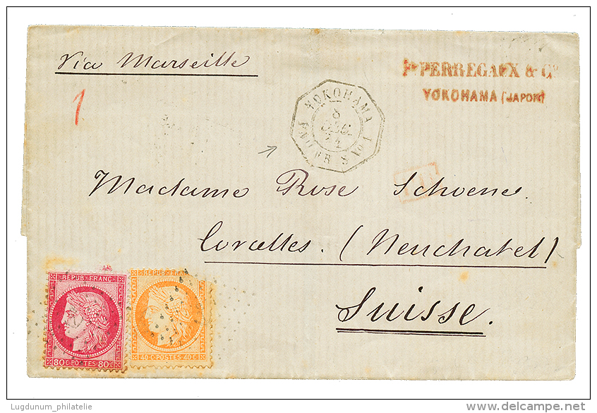 1875 FRANCE 40c(fault) + 80c Canc. ANCHOR + YOKOHAMA PAQ FR S N°1 On Cover To SWITZERLAND. Vf. - Other & Unclassified