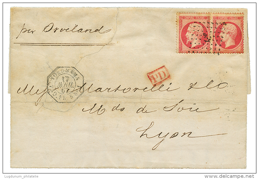 1867 FRANCE 80c(x2) Canc. ANCHOR + YOKOHAMA PAQ FR. S N°1 On Entire Letter (tears) To FRANCE. Double Rate. Scarce. F - Other & Unclassified