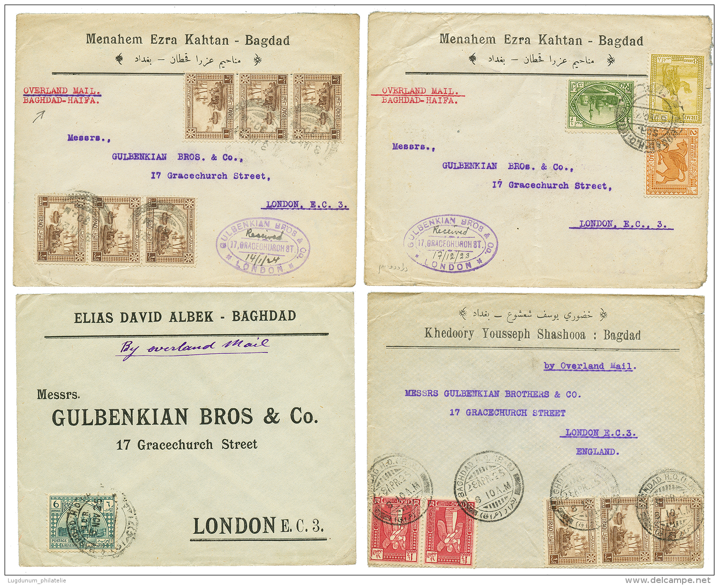 OVERLAND MAIL : Selection Of 13 Covers From IRAQ To ENGLAND With Red Label, Printed OVERLAND MAIL/BAGHDAD-HAIFA(4 Differ - Iraq