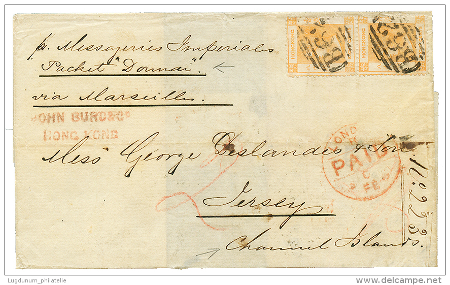 HONG KONG To JERSEY : 1867 8c(x2) Canc. B62 On Cover To JERSEY CHANNEL ISLANDS. Rare Destination. Vf. - Sonstige & Ohne Zuordnung