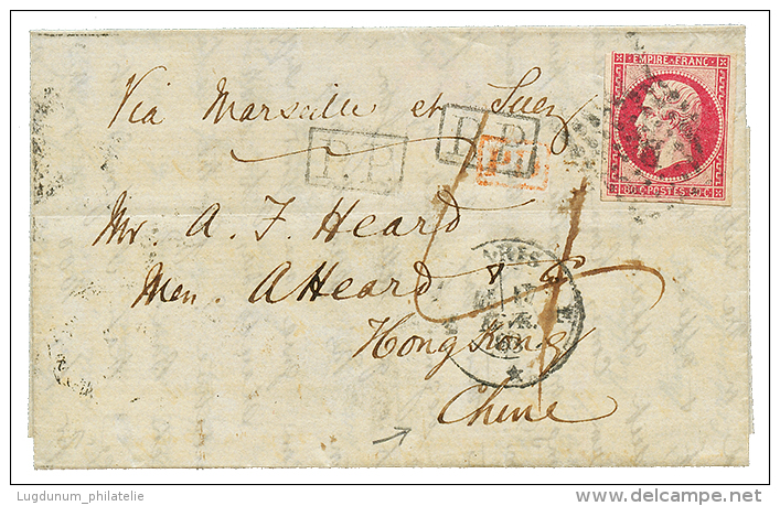 1863 FRANCE 80c(n°17) Unperf. + PD Erased By P.P + "4" British Tax Marking On Entire Letter From PARIS To HONG-KONG( - Other & Unclassified