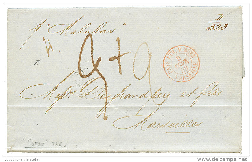 3F20 Tax Marking : 1859 "3F20" Tax Marking On Quadruple Rate Entire Letter From HONG-KONG To FRANCE. RARITY. Superb Exhi - Other & Unclassified