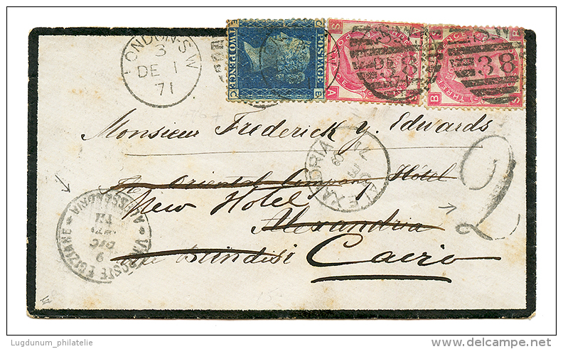 1871 "2" Tax Marking On Envelope From ENGLAND To ALEXANDRIA Redirected To CAIRO. Scarce. Vf. - Autres & Non Classés