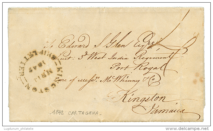 1842 KINGSTON SHIP LETTER On Entire Letter From CARTAGENA To JAMAICA. RARE. Vvf. - Colombie