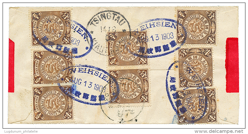 1903 CHINA 1/2c(x8) Canc. WEIHSIEN On Native Envelope To KIAUTSCHOU. Superb. - Other & Unclassified