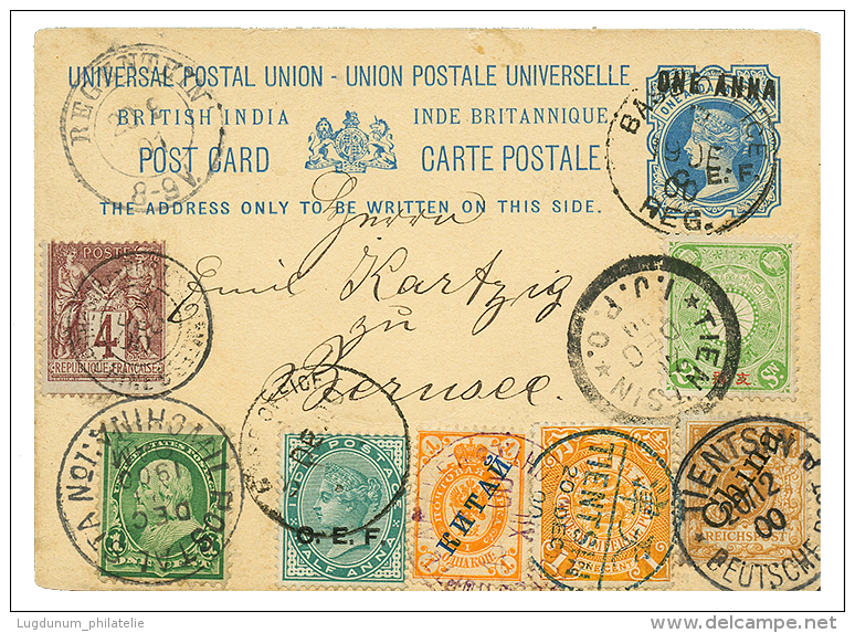 1900 Foreign Post Offices From SHANGHAI On INDIA P./Stat To GERMANY. Superb. - Other & Unclassified