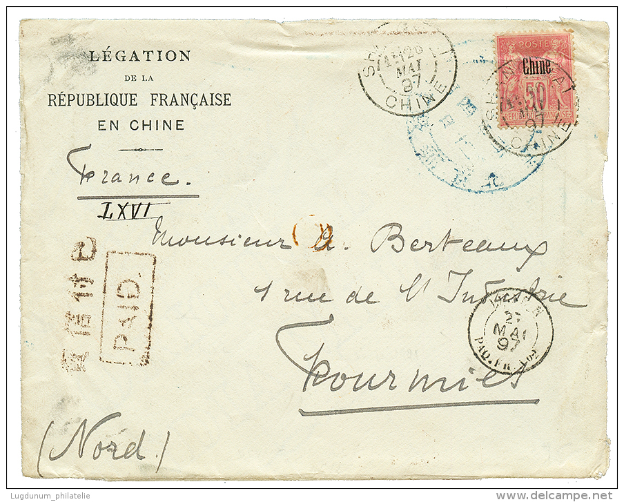 1897 French CHINA 50c Canc. SHANGHAI + Dollar Shop + PAID On Cover(FRONT Only) To FRANCE. Vf. - Andere & Zonder Classificatie