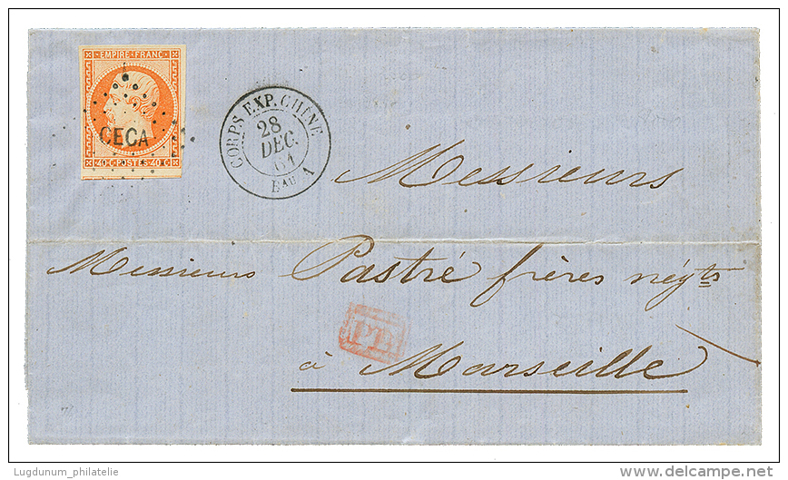 1861 FRANCE 40c With Very Large Margins Canc. CECA + CORPS EXP. CHINE Bau A On Cover To FRANCE. Extremely Scarce In This - Autres & Non Classés