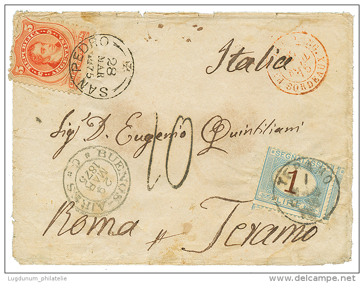 1875 ARGENTINA 5c Canc. SAN PEDRO + ITALY 1L POSTAGE DUE On Envelope To ITALY. Scarce. Vf. - Autres & Non Classés