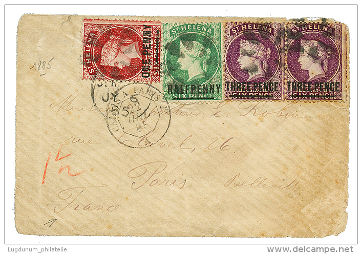 1885 1/2p+ 1d+ 3d(x2) On Small Envelope(fault) From ST HELENA To FRANCE. Scarce. Vf. - Saint Helena Island