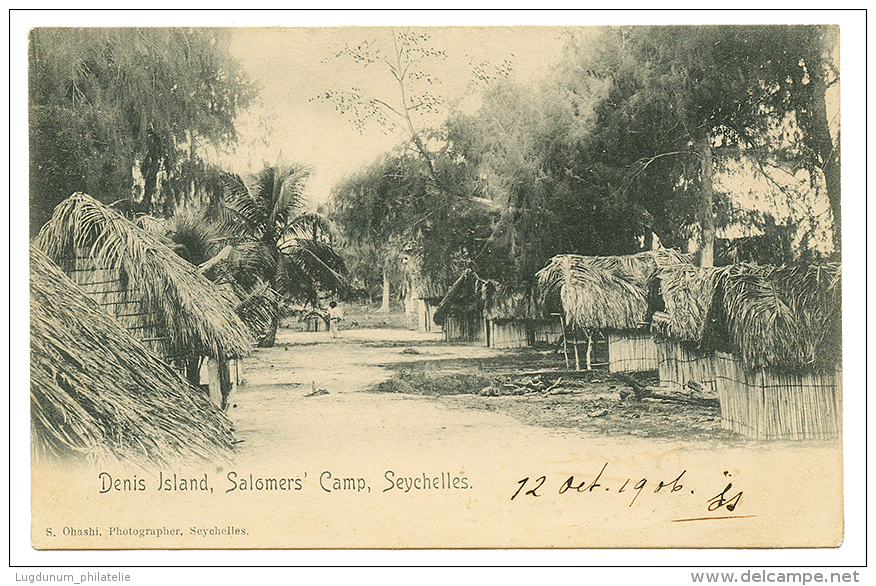 DENIS ISLAND : 1906 6c Canc. SEYCHELLES On Card (DENIS ISLAND, SALOMER CAMP) To FRANCE. Vf. - Seychelles (...-1976)