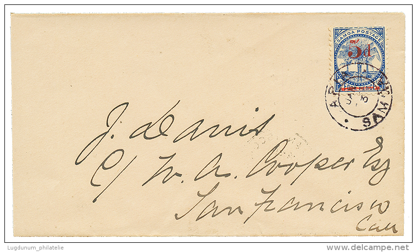 DAVIS POST : 1894 5d On 4d Canc. APIA SAMOA On Envelope To SAN FRANCISCO(USA). RARE. Vvf. - Samoa