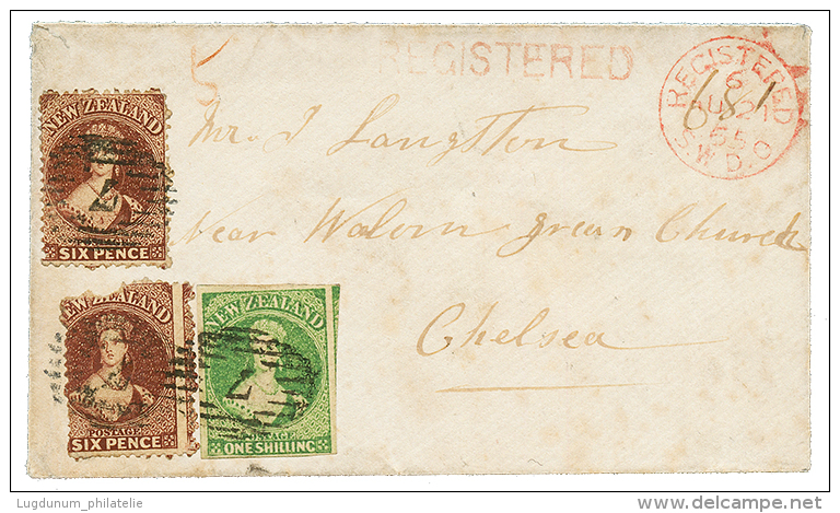 1865 1 SHILLING Yellow Gren + 6d Red-brown Perf. 12 1/2 (x2), 1 Copy With Fault Canc. 7 On REGISTERED Envelope(cleaned) - Other & Unclassified