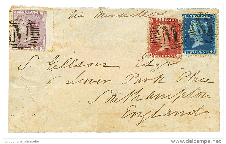 1858 GB 1d+ 2d+ 6d Canc. M + MALTA In Red(verso) On Envelope(tear) To ENGLAND. Vf. - Malta (...-1964)