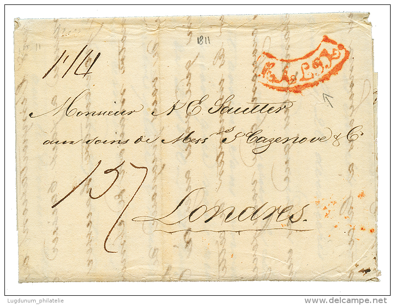 1811 Curved Cachet MALTA In Red On Entire Letter From MALTA To LONDON. Vf. - Malta (...-1964)