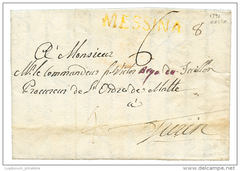 1791 Cachet MESSINA On Entire Letter(3 Pages) From MALTA To TURIN(ITALY). Superb. - Malta (...-1964)