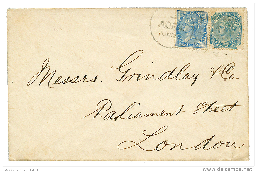 ADEN : 1881 INDIA 1/2a + 4a Canc. ADEN On Envelope To ENGLAND. Vf. - Andere & Zonder Classificatie