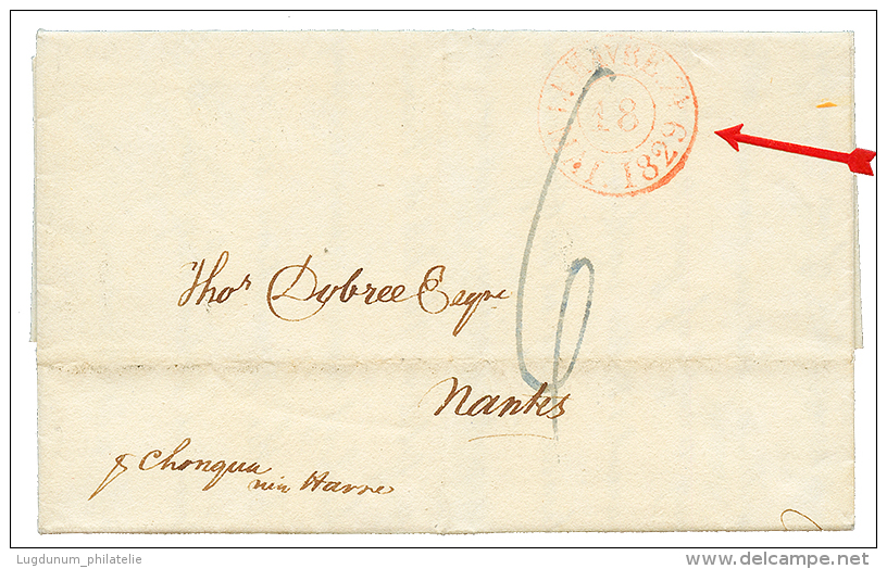 COMPANY BALGUERIE &amp; Cie : 1829 Provisional Red Cachet From LE HAVRE Used As Entry Mark On Entire Letter From CALCUTT - Other & Unclassified