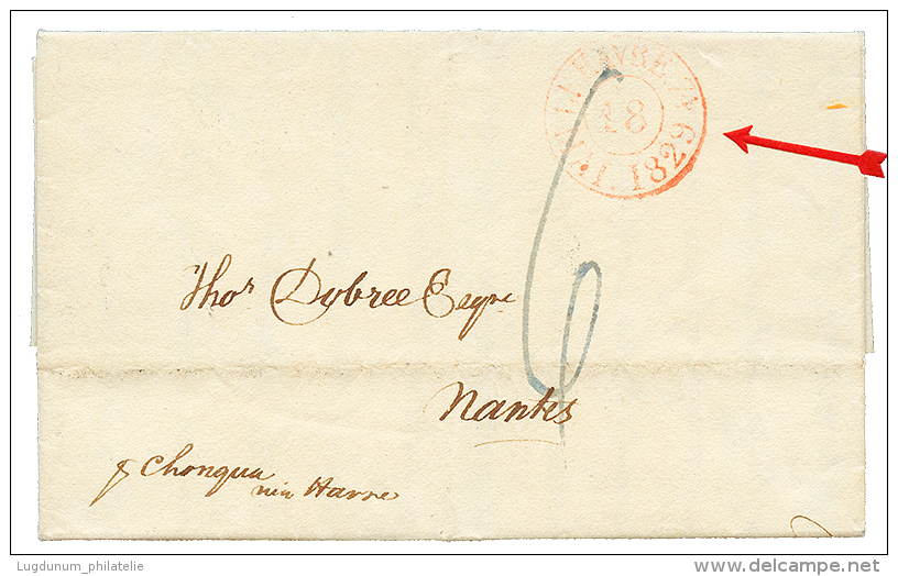 COMPANY BALGUERIE &amp; Cie : 1829 Provisional Red Cachet From LE HAVRE Used As Entry Mark On Entire Letter From CALCUTT - Andere & Zonder Classificatie