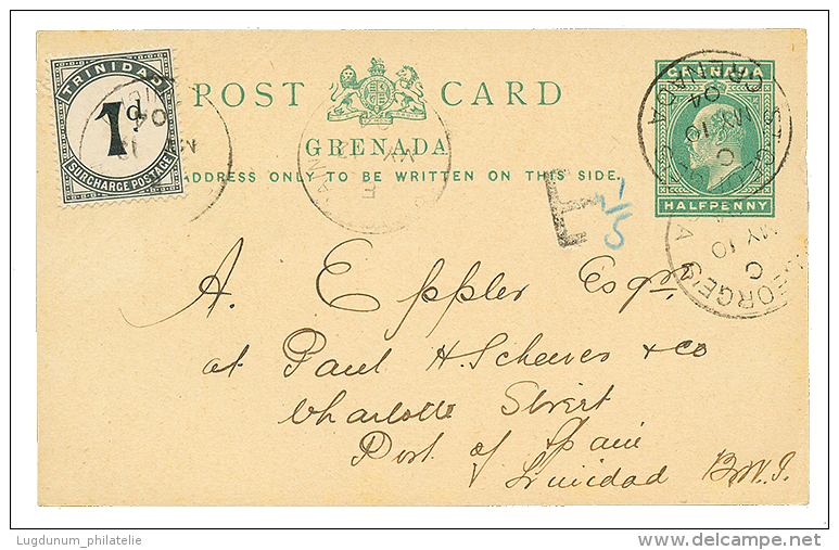 1904 GRENADA P./Stat 1/2d Canc. ST GEORGES + "T"+ TRINIDAD POSTAGE DUE 1d Canc. PORT OF SPAIN. Vf. - Grenada (...-1974)