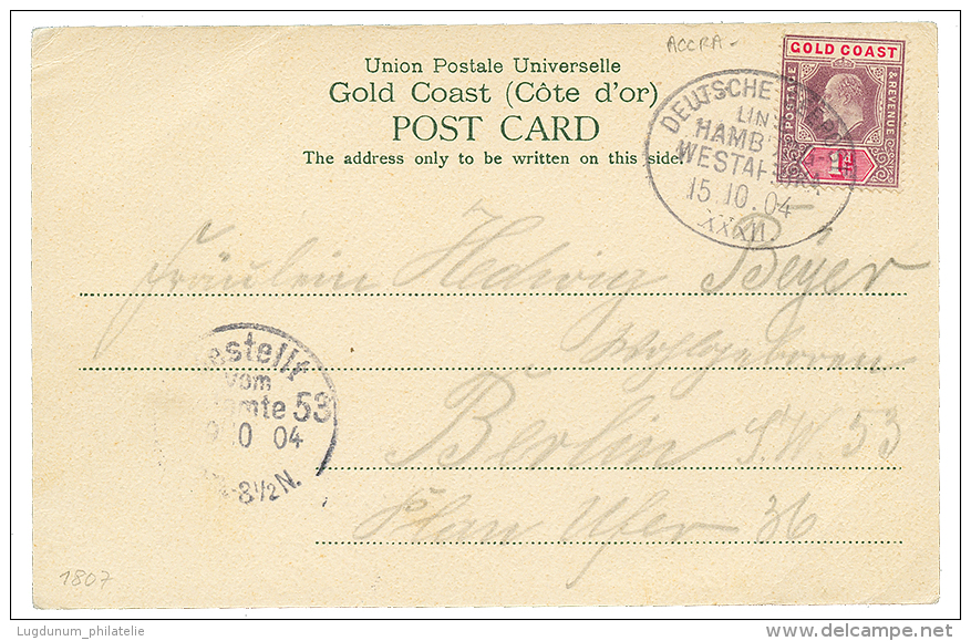 1904 GOLD COAST 1d Canc. DEUTSCHE SEEPOST/LINIE HAMBURG-WESTAFRIKA On Card(color) To BERLIN. Vf. - Gold Coast (...-1957)