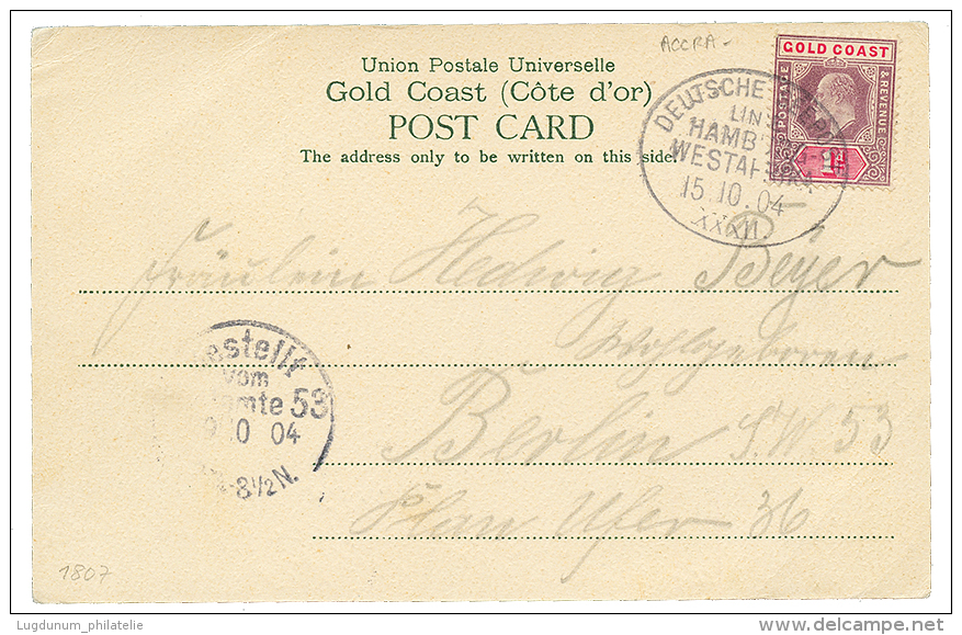 1904 GOLD COAST 1d Canc. DEUTSCHE SEEPOST/LINIE HAMBURG-WESTAFRIKA On Card(color) To BERLIN. Vf. - Goudkust (...-1957)