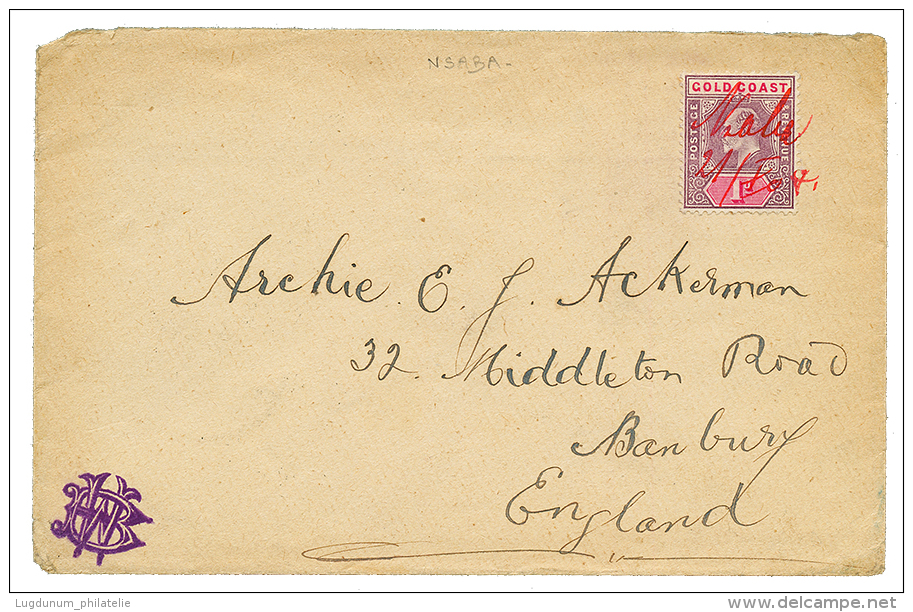 GOLD COAST : 1904 1d Pen Cancel "NSABA" In Red On Envelope To ENGLAND. Scarce. Superb. - Goldküste (...-1957)