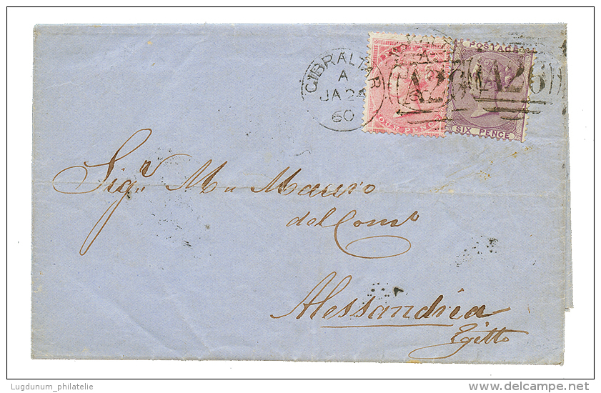 1860 4d + 6d Canc. A26 + GIBRALTAR On Entire Letter Ro ALEXANDRIA EGYPT. Scarce. Superb. - Gibraltar