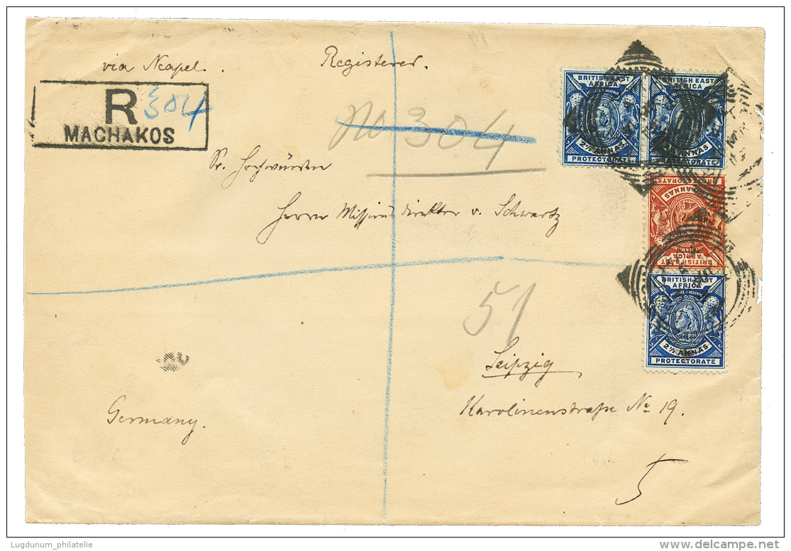 MACHAKOS : 1900 BEA 2 1/2a(x3) + 2a Canc. MACHAKOS On REGISTERED Envelope To "MISSION HOUSE" LEIPZIG. Verso, "KITWE". Vv - British East Africa