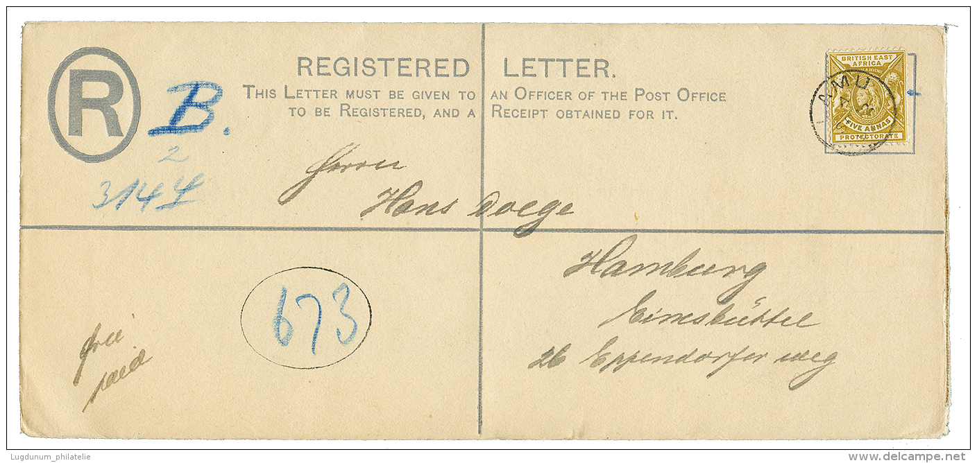 BRITISH EAST AFRICA : 1897 5a Canc. LAMU On REGISTERED LETTER(2a) To GERMANY. Superb. - British East Africa