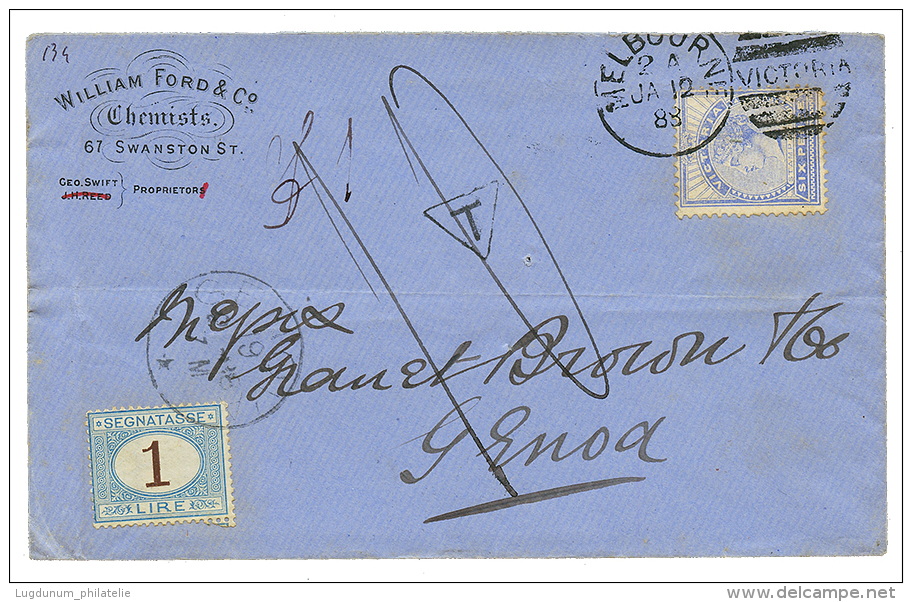 VICTORIA : 1883 6d Canc. MELBOURNE On Envelope To GENOVA(ITALY) Taxed With 1 Lire ITALIAN POSTAGE Canc. GENOVA. Very Nic - Other & Unclassified