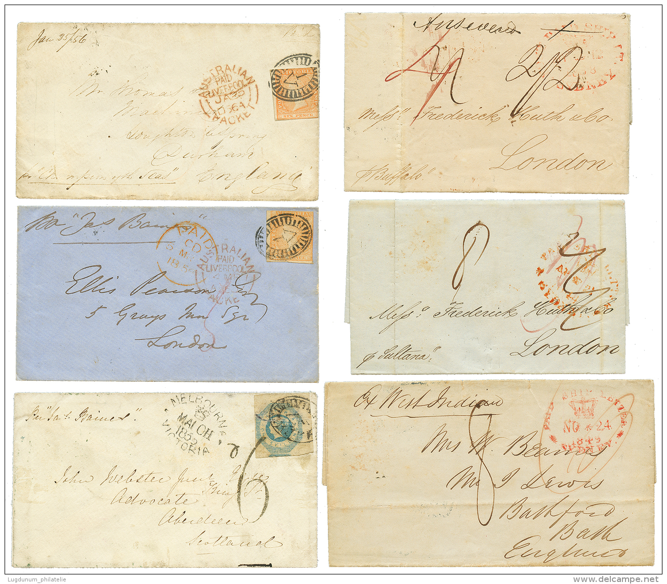 NEW SOUTH WALES : Lot 3 Stampless Covers (SHIP LETTER) + 3 Covers With 6s Or 1Sh To ENGLAND. F/Vf. - Other & Unclassified