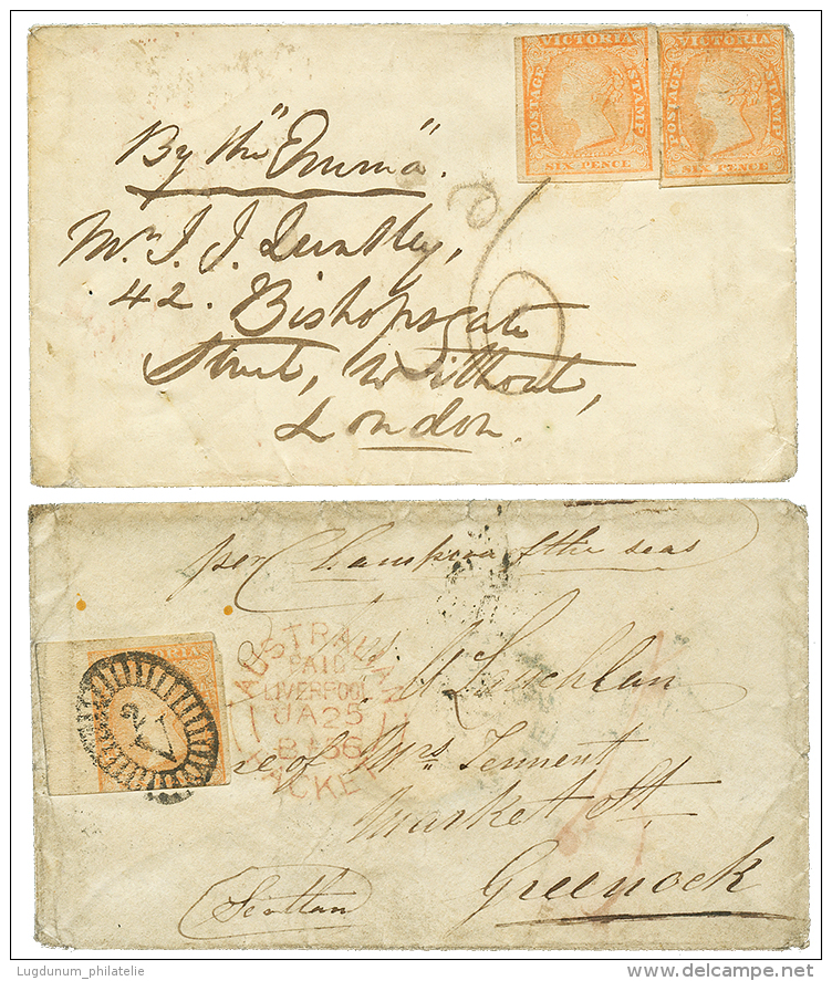 2 Covers : 1856 6d Fault To SCOTLAND And 6d(x2) Uncancelled + "6" Tax Marking To LONDON. F/Vf. - Other & Unclassified