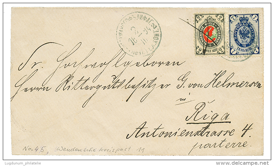 1894 MIXT WENDEN 2k + RUSSIA 7k Canc. On Envelope To RIGA. Vf. - Other & Unclassified