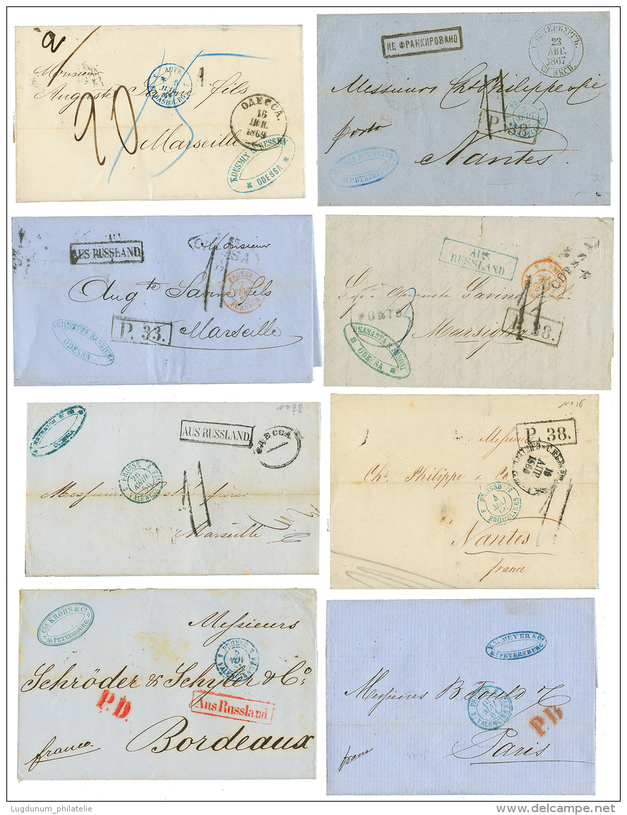 RUSSIA : 1836-69 Superb Lot Of 18 Covers From RUSSIA To FRANCE With Tax Mark &amp; Exchange Marking. Vvf. - Other & Unclassified