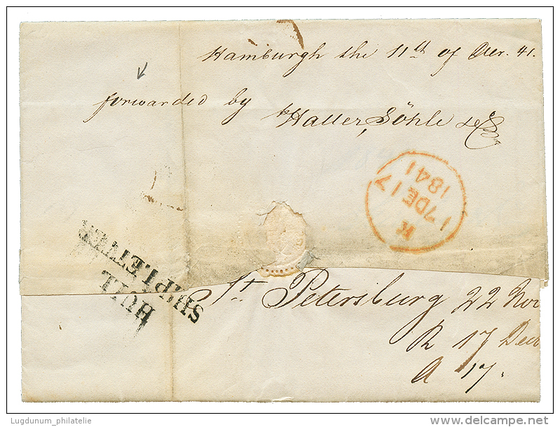 1841 Recto SCHIFFES BRIEF POST HAMBURG + Verso HULL SHIP LETTER + "FORWARDED By HALLER SOEHLE, HAMBURG" On Entire Letter - Other & Unclassified