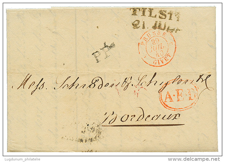 1840 TILSIT + P.P + A.E.D + PRUSSE 3 GIVET On Entire Letter From RIGA To FRANCE. Vvf. - Other & Unclassified