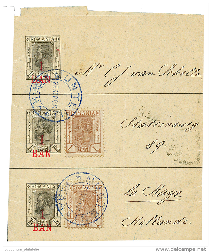 ROMANIA : 1901 Rare Postal Stat. 1 Ban On 1 1/2b(x3) + 1b(x2) Canc. MUNTENI To HOLLAND. Scarce. Vvf. - Other & Unclassified