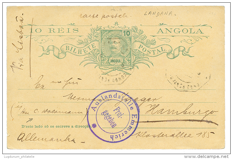 ANGOLA : 1915 P./Stat 10r From LANDANA + AUSLANDSTELLE EMMERICH/FREI GEGEBEN To HAMBURG. Vf. - Other & Unclassified