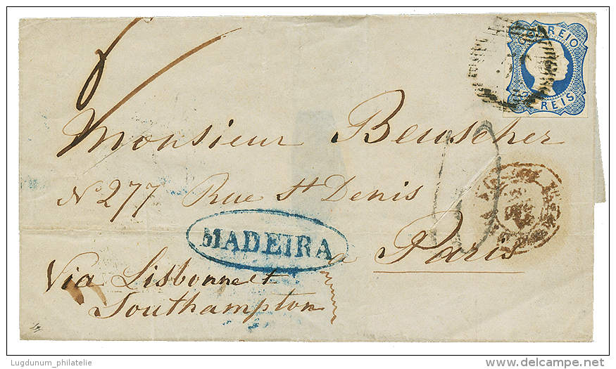 MADEIRA : 1855 PORTUGAL 25R + Oval MADEIRA In Blue + "10" French Tax Marking On Cover To FRANCE. RARE. Vvf. - Other & Unclassified