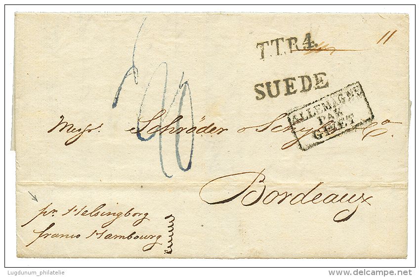 1824 TTR4 + SUEDE + ALLEMAGNE PAR GIVET On Entire Letter From CHRISTIANIA To FRANCE. Vvf. - Other & Unclassified