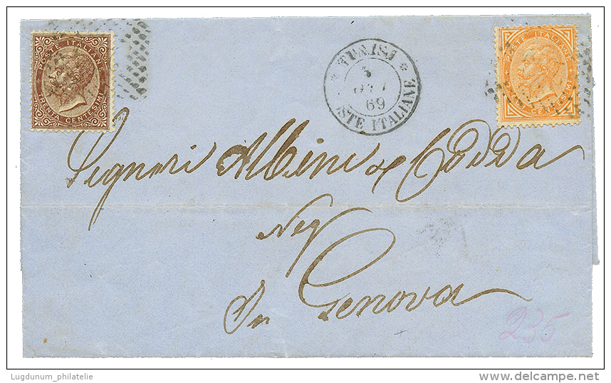 TUNISIA : 1869 ITALY 10c + 30c On Entire Letter From TUNIS To GENOVA. Vf. - Other & Unclassified