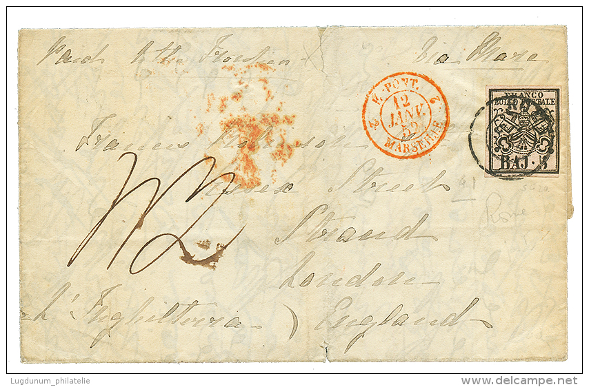 PAPAL STATES : 1852 5B Canc. ROMA + Tax Marking On Cover To ENGLAND. Vvf. - Papal States