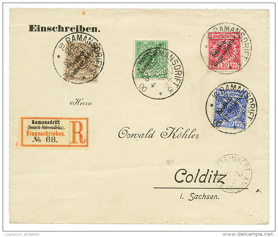 RAMANSDRIFT : 1900 3pf+ 5pf+ 10pf+ 20pf Canc. RAMANSDRIFT + Transit STEINKOPF CAPE COLONY On REGISTERED Envelope To GERM - Deutsch-Südwestafrika