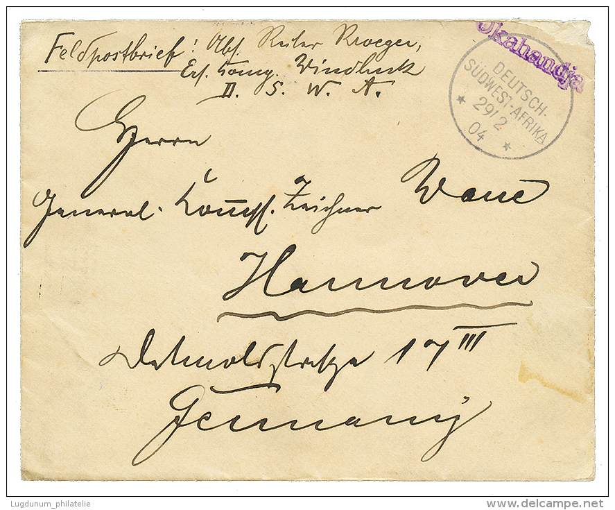 OKAHANDJA : 1904 OKAHANDJA In Blue On Military Envelope With Full Text To GERMANY. Superb. - German South West Africa