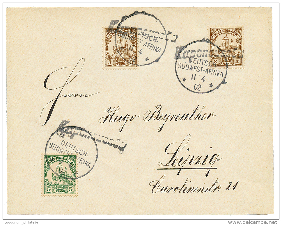 KAPENOUSSEU : 1902 3pf(x2) + 5pf Canc. KAPENOUSSEU On Envelope To GERMANY. Vvf. - German South West Africa