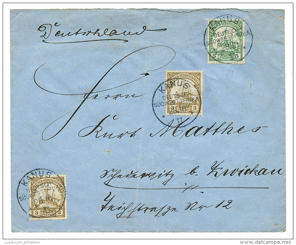 KANUS : 1911 3pf(x2) + 5pf Canc. KANUS On Envelope To GERMANY. Vvf. - German South West Africa