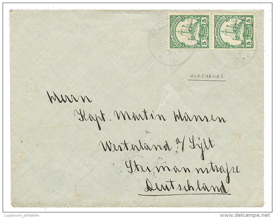 HOACHANAS : 1914 5pf(x2) Canc. HOACHANAS 8.4.14 On Envelope To GERMANY. Verso, REHOBOTH. Vf. - German South West Africa